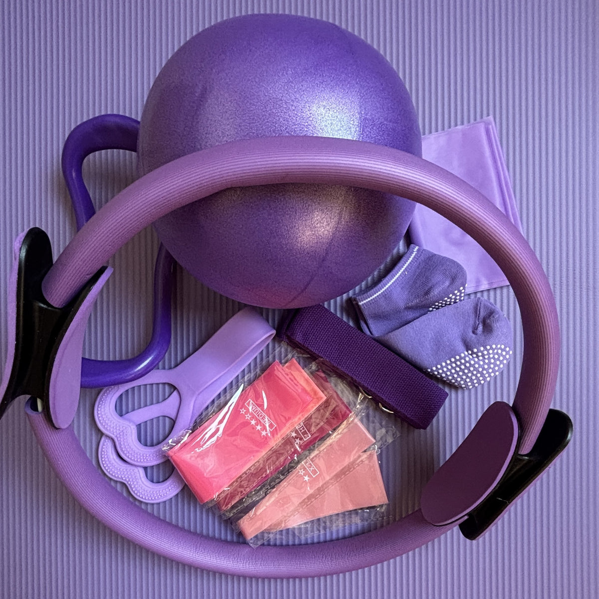 Dovrikan Five-Piece Pilates Set with Stretching Strap, Ball and Ring